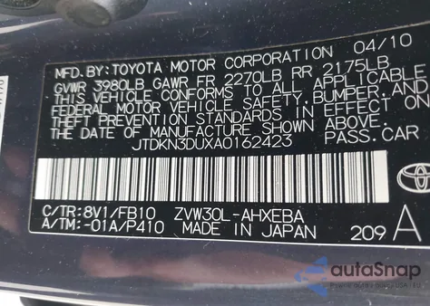 2010 Toyota Prius Ii z USA, uszkodzony, nr VIN JTDKN3DUXA0162423